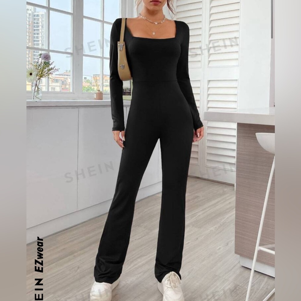 square neck flare leg jumpsuit